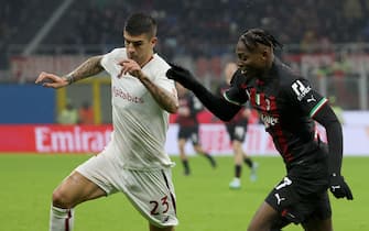 Roma’s Gianluca Mancini (L) challenges for the ball  AC Milan’s Rafael Leao during the Italian serie A soccer match between AC Milan and As Roma at Giuseppe Meazza stadium in Milan, 8 January 2022.
ANSA / MATTEO BAZZI