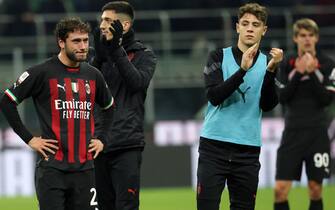 AC Milan s Davide Calabria (L) reacts during the Italy Cup round of 16 soccer match between AC Milan and Torino  at Giuseppe Meazza stadium in Milan, 11 January 2023.
ANSA / MATTEO BAZZI

