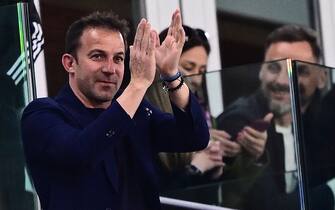 Former Italian international and Juventus' forward, Alessandro Del Piero  attends the Italian Serie A football match between Juventus and Hellas Verona on April 1, 2023 at the Juventus stadium in Turin. (Photo by Marco BERTORELLO / AFP) (Photo by MARCO BERTORELLO/AFP via Getty Images)
