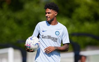 COMO, ITALY - JULY 20: Valentino Lazaro of FC Internazionale looks on during the FC Internazionale training session at the club's training ground Suning Training Center at Appiano Gentile on July 20, 2023 in Como, Italy. (Photo by Francesco Scaccianoce - Inter/Inter via Getty Images)