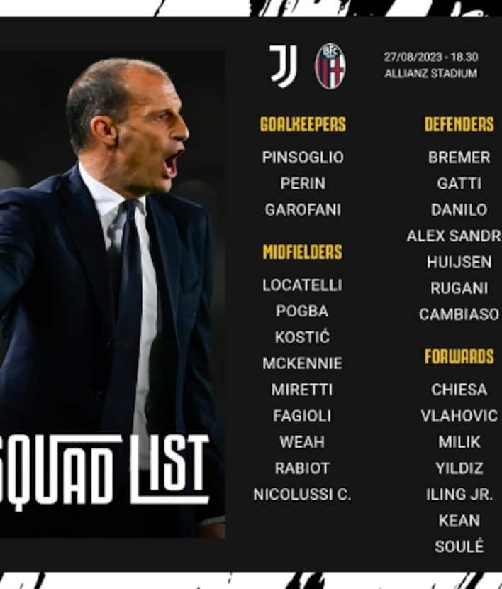 Juve Bologna, le probabili formazioni Sky Sport