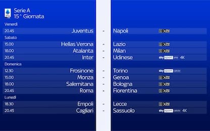 Il calendario della 15^ giornata di Serie A