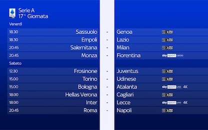 Serie A, il calendario della 17^ giornata