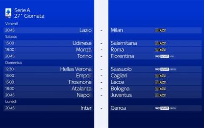 Il calendario della 27^ giornata di Serie A