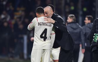 Milan's head coach Stefano Pioli gives instructions to his player Milan's midfielder Ismael Bennacer   during  US Salernitana vs AC Milan, italian soccer Serie A match in Salerno, Italy, February 19 2022