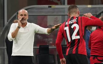 L'allenatore Stefano Pioli (Milan) and Ante Rebic (Milan)  during  AC Milan vs Venezia FC, Italian football Serie A match in Milan, Italy, September 22 2021