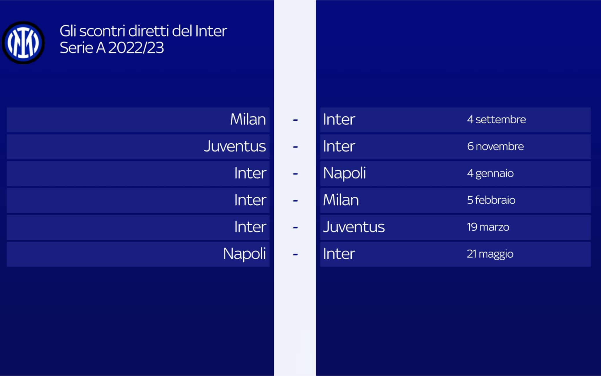 Calendario Inter, le partite dei nerazzurri nel prossimo campionato di  Serie A
