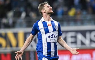 Gent's Hugo Cuypers celebrates after scoring during a soccer match between KAA Gent and KV Kortrijk, Sunday 15 January 2023 in Gent, on day 20 of the 2022-2023 'Jupiler Pro League' first division of the Belgian championship. BELGA PHOTO TOM GOYVAERTS (Photo by TOM GOYVAERTS/Belga/Sipa USA)