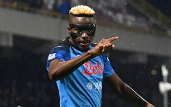 Napoli's Victor Osimhen jubilates after scoring the goal during the Italian Serie A soccer match US Salernitana vs SSC Napoli at the Arechi stadium in Salerno, Italy, 21 January 2023.
ANSA/MASSIMO PICA