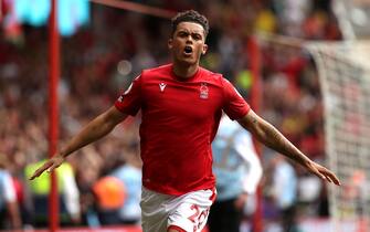 Nottingham Forest's Brennan Johnson celebrates scoring the second goal during the Premier League match at The City Ground, Nottingham. Picture date: Saturday September 3, 2022.