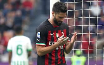 AC Milan's Olivier Giroud reacts during the Italian serie A soccer match between AC Milan and Sassuolo at Giuseppe Meazza stadium in Milan,  29 January 2023.
ANSA / MATTEO BAZZI