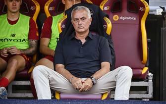 RomaÕs head coach Jose Mourinho on the bench during the Serie A soccer match between AS Roma and US Cremonese at the Olimpico stadium in Rome, Italy, 22 August 2022. ANSA/RICCARDO ANTIMIANI
