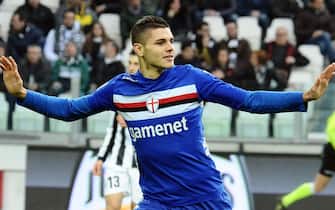 Argentinian forward of Sampdoria, Mauro Icardi, celebrates after scoring the 2-1 against Juventus during Italian Serie A soccer match at the Juventus Stadium in Turin, 6 January 2013. ANSA/ALESSANDRO DI MARCO