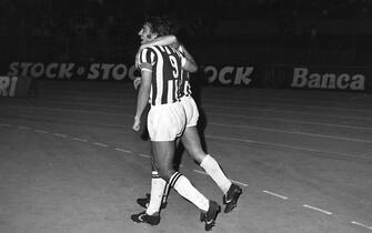 TURIN, ITALY : Juventus player Pietro Anastasi celebrates a goal during a match on 70's in Turin, Italy. (Photo by Juventus FC - Archive/Juventus FC via Getty Images)
