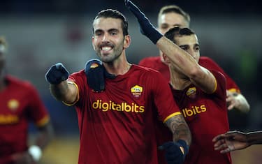 ROME, Italy - 06.01.2022:  SERGIO OLIVEIRA (ROMA) SCORE THE PENALTY AND CELEBRATES  during the Italian Serie A football match between SS AS ROMA VS CAGLIARI at Olympic stadium in Rome.