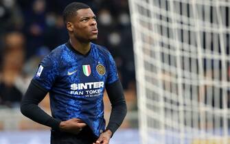 Inter Milan’s Denzel Dumfries reacts during the Italian serie A soccer match between FC Inter  and Cagliari at Giuseppe Meazza stadium in Milan, 12 December 2021.
ANSA / MATTEO BAZZI