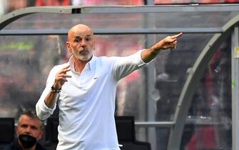 AC Milan's Italian head coach Stefano Pioli gestures during the Serie A football match between AC Milan and Fiorentina at Meazza stadium in Milan, on May 1, 2022. -  (Photo by Tiziana FABI / AFP) (Photo by TIZIANA FABI/AFP via Getty Images)