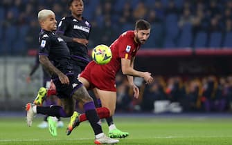 Rome, Italy 15.01.2023: Bryan Cristante, Dodo (Fiorentina) in action during the Serie A football match between AS Roma and AC Fiorentina  at Stadio Olimpico on January 15, 2023 in Rome, Italy.