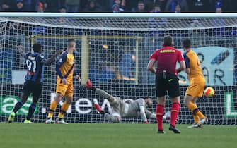 Atalanta's Luis Muriel (not pictured) scores the 1-2 goal during the Italian Serie A soccer match Atalanta BC vs AS Roma at Gewiss Stadium in Bergamo, Italy, 18 December 2021.ANSA/PAOLO MAGNI