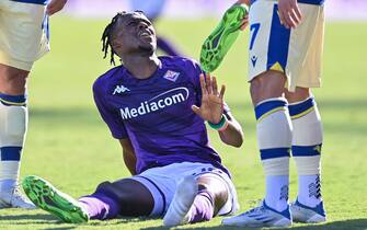 Christian Michael Kouakou Kouame (ACF Fiorentina) injured  during  ACF Fiorentina vs Hellas Verona, italian soccer Serie A match in Florence, Italy, September 18 2022