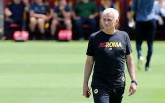 TIRANA, ALBANIA - MAY 24: Jose Mourinho, Head Coach of AS Roma looks on during a AS Roma Training Session at Arena Kombetare on May 24, 2022 in Tirana, Albania. AS Roma will face Feyenoord in the UEFA Conference League final on May 25, 2022. (Photo by Paolo Bruno/Getty Images)