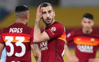 Italian football Serie A match - AS Roma vs SS Lazio Henrikh Mkhitaryan of Roma reacts during the Italian championship Serie A football match between AS Roma and SS Lazio on May 15, 2021 at Stadio Olimpico in Rome, Italy - Photo Federico Proietti / DPPI / LiveMedia