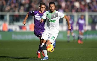 FLORENCE, ITALY - DECEMBER 19: Jeremy Toljan of US Sassuolo  in action during the Serie A match between ACF Fiorentina and US Sassuolo at Stadio Artemio Franchi on December 19, 2021 in Florence, Italy. (Photo by Alessandro Sabattini/Getty Images)