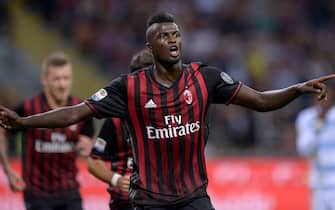 Milan, Italy. 20th Sep, 2016. M'Baye Niang of AC Milancelebrates after scoring during the Serie A football match between AC Milan and SS Lazio. AC Milan wins 2-0 over SS Lazio. © Nicolò Campo/Pacific Press/Alamy Live News