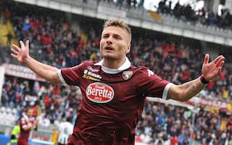 Torino's forward Ciro Immobile celebrates after scoring during the Italian Serie A soccer match between Torino FC and Udinese Calcio at Olimpico Stadium in Turin, 27 April 2014. ANSA/ ANDREA DI MARCO