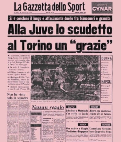 La prima pagina de La Gazzetta Dello Sport del 23 maggio 1977 Prima pagina de La Gazzetta Dello Sport del 23 maggio 1977