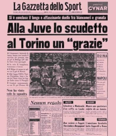 Prima pagina de La Gazzetta Dello Sport del 23 maggio 1977