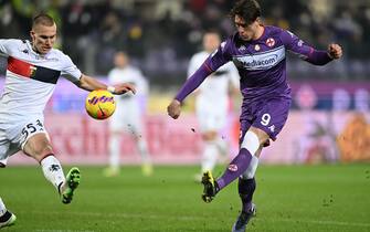 Fiorentina's forward Dusan Vlahovic scores a goal during the Italian serie A soccer match ACF Fiorentina vs Genoa at Artemio Franchi Stadium in Florence, Italy, 17 January 2022ANSA/CLAUDIO GIOVANNINI