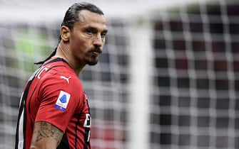 MILAN, ITALY - September 12, 2021: Zlatan Ibrahimovic of AC Milan looks on during the Serie A football match between AC Milan and SS Lazio. (Photo by NicolÃ² Campo/Sipa USA)