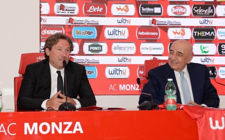 Giovanni Stroppa in conferenza insieme all'ad del Monza Adriano Galliani