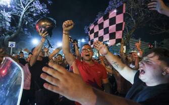 Palermo fans celebrate the promotion of the team to Serie B in Piazza Politeama in Palermo, 13 June 2022. ANSA / IGOR PETYX