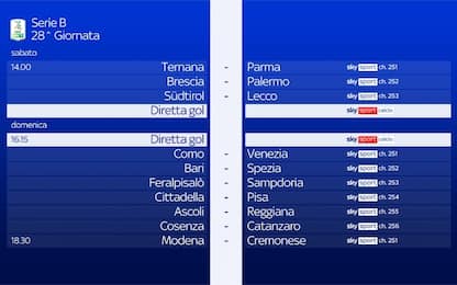 Serie B, la 28^ giornata: tutte le gare su Sky