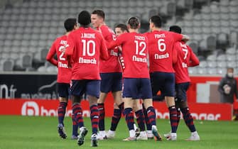 Congartulations LOSC after one goal during the French championship Ligue 1 football match between Lille OSC and Stade de Reims on January 17, 2021 at Pierre Mauroy stadium in Villeneuve-d'Ascq near Lille, France - Photo Laurent Sanson / LS Medianord / DPPI / LiveMedia