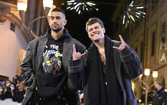 Italian singers Mahmood and Blanco (R) arrive on the red carpet for the 72nd Sanremo Italian Song Festival, Sanremo, Italy, 31 January 2022. The music festival will run from 01 to 05 February 2022 ANSA/RICCARDO ANTIMIANI