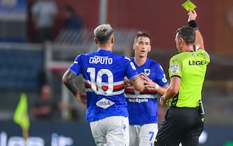 The Referee of the match Rosario Abisso to Palermo Yellow card for Filip Djuricic (Sampdoria)  during  UC Sampdoria vs Juventus FC, italian soccer Serie A match in Genova, Italy, August 22 2022
