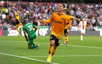 Wolverhampton Wanderers' Daniel Podence celebrates scoring their side's first goal of the game during the Premier League match at Molineux Stadium, Wolverhampton. Picture date: Saturday September 3, 2022.