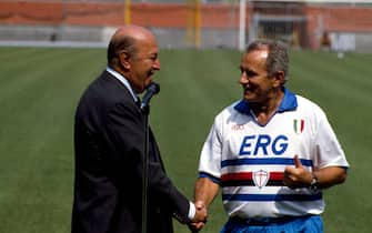 ©ravezzani/lapresse
archivio storico
sport
calcio
anno 1991
Vujadin Boskov
nella foto: l'allenatore della Sampdoria Vujadin Boskov con il presidente Paolo Mantovani