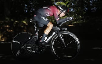 epa07727249 Poland's Michal Kwiatkowski of team Ineos in action during the 13th stage of the 106th edition of the Tour de France cycling race, a 27.2km individual time trial around Pau, France, 19 July 2019.  EPA/YOAN VALAT