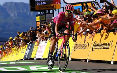 MEGEVE, FRANCE - JULY 12: Magnus Cort Nielsen of Denmark and Team EF Education - Easypost celebrates at finish line as stage winner during the 109th Tour de France 2022, Stage 10 a 148,1km stage from Morzine to Megève 1435m / #TDF2022 / #WorldTour / on July 12, 2022 in Megeve, France. (Photo by Tim de Waele/Getty Images)