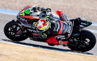 JEREZ DE LA FRONTERA, SPAIN - JULY 24: Dominique Aegerter of Swiss and Dynavolt Intact GP (MotoE rider) rounds the bend during the MotoGP of Andalucia - Free Practice at Circuito de Jerez on July 24, 2020 in Jerez de la Frontera, Spain. (Photo by Mirco Lazzari gp/Getty Images)