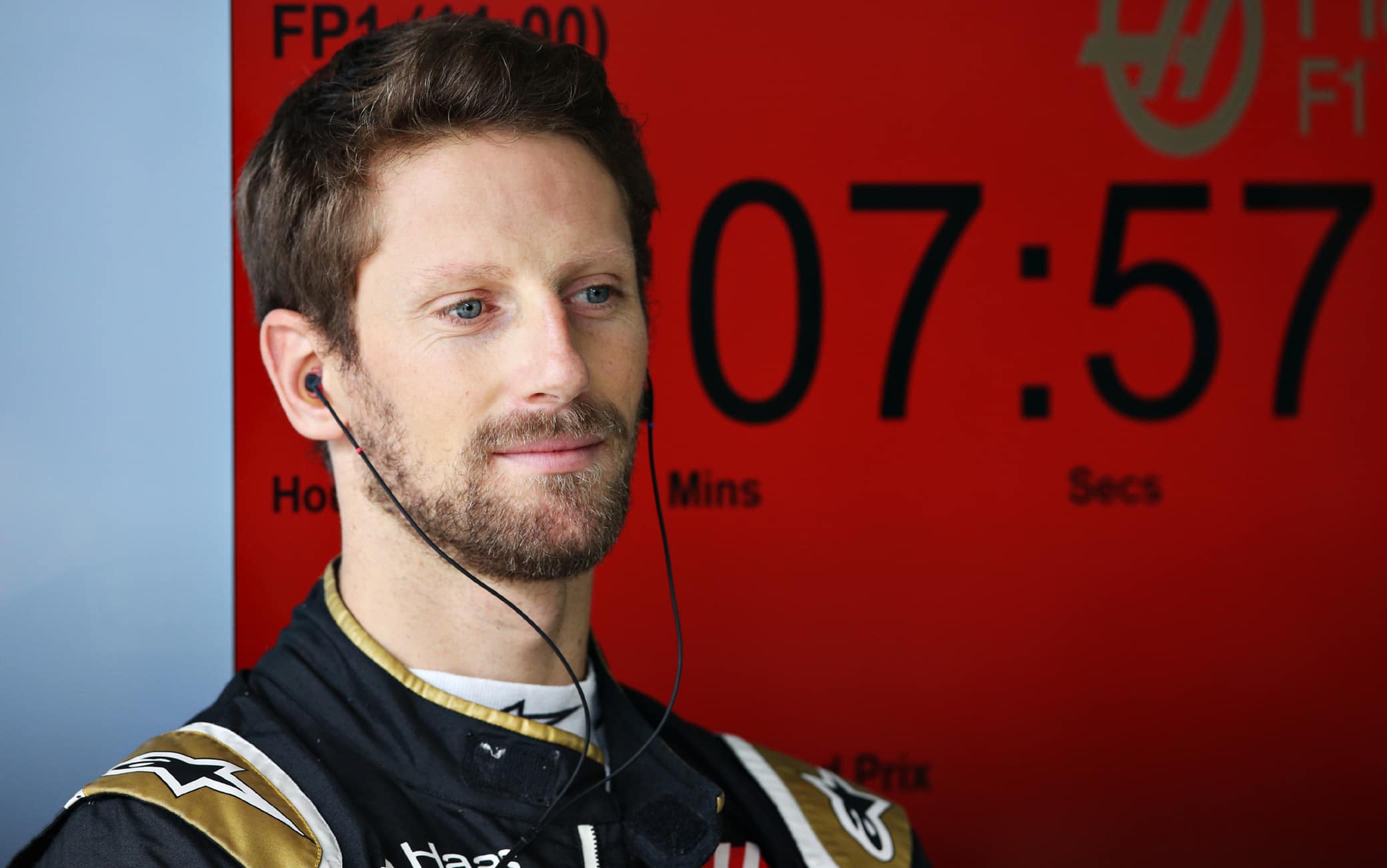 SAO PAULO, BRAZIL - NOVEMBER 15: Romain Grosjean of France and Haas F1 looks on in the garage during practice for the F1 Grand Prix of Brazil at Autodromo Jose Carlos Pace on November 15, 2019 in Sao Paulo, Brazil. (Photo by Charles Coates/Getty Images)