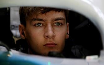 ABU DHABI, UNITED ARAB EMIRATES - NOVEMBER 29: George Russell of Great Britain and Williams prepares to drive in the garage during practice for the F1 Grand Prix of Abu Dhabi at Yas Marina Circuit on November 29, 2019 in Abu Dhabi, United Arab Emirates. (Photo by Charles Coates/Getty Images)