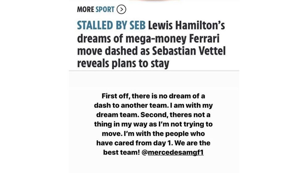 La risposta di Lewis Hamilton su Instagram hamilton