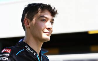 MELBOURNE, AUSTRALIA - MARCH 12: George Russell of Great Britain and Williams walks in the Paddock during previews ahead of the F1 Grand Prix of Australia at Melbourne Grand Prix Circuit on March 12, 2020 in Melbourne, Australia. (Photo by Charles Coates/Getty Images)