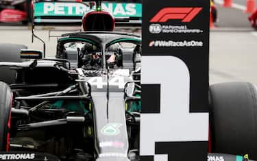 HUNGARORING, HUNGARY - JULY 18: Pole Sitter Lewis Hamilton, Mercedes F1 W11 EQ Performance in Parc Ferme during the Hungarian GP at Hungaroring on Saturday July 18, 2020 in Budapest, Hungary. (Photo by Steven Tee / LAT Images)