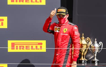 SILVERSTONE, UNITED KINGDOM - AUGUST 02: Charles Leclerc, Ferrari on the podium during the British GP at Silverstone on Sunday August 02, 2020 in Northamptonshire, United Kingdom. (Photo by Charles Coates / LAT Images)